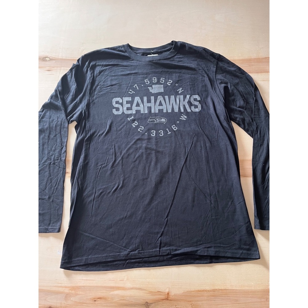 NFL Team Apparel Seattle Seahawks Long Sleeve Graphic Tee Black Mens Medium NWT
